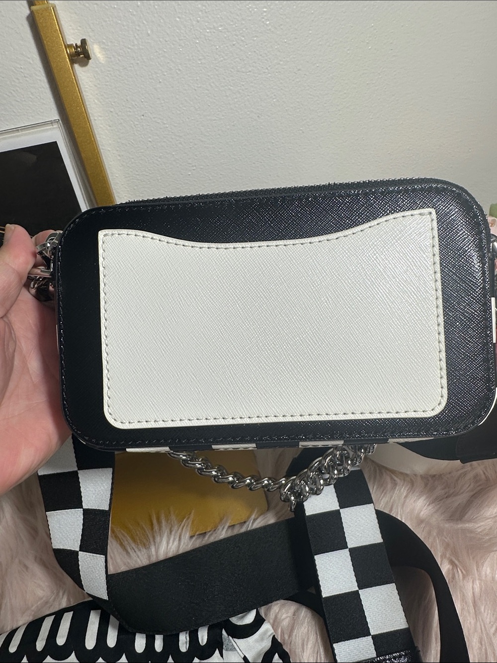 Marc Jacobs Black Crossbody Camera Bag with Checker Strap and Silver Hardware - Picture 4 of 7
